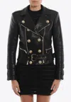 Balmain Buttoned Leather Biker Jacket In Black