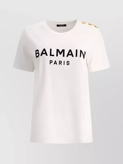 BALMAIN BUTTONED LOGO PRINT T-SHIRT
