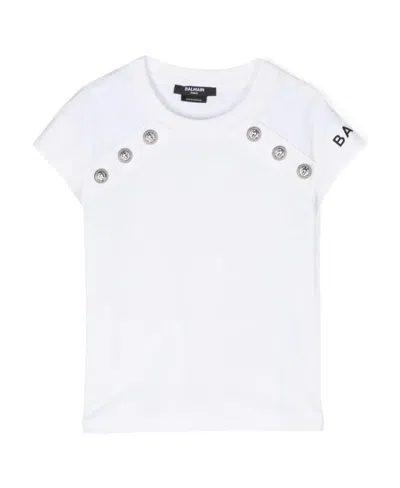 Balmain Buttoned Logo-print T-shirt In White