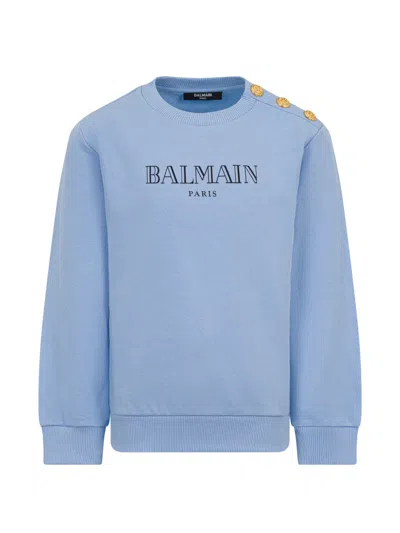 Balmain Kids' Buttoned Logo Sweater In Blue
