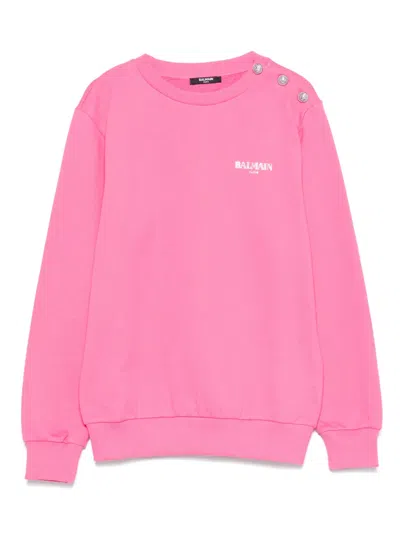Balmain Kids' Buttoned-logo Sweatshirt In Pink