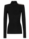 Balmain Buttoned Ls Bouclette Baroque Top In Black