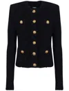 Balmain Collarless Four-pocket Tweed Jacket In Black