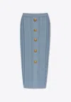 Balmain Buttoned Midi Knit Pencil Skirt In Blue