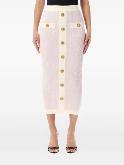 Balmain Buttoned Midi Skirt In Pink