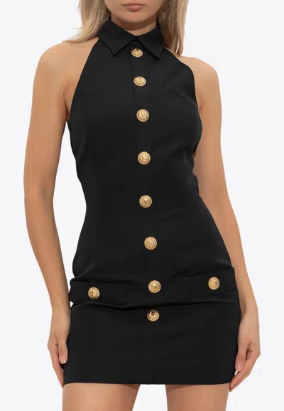 Balmain Buttoned Mini Dress In Black