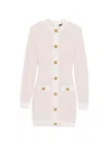 Balmain Buttoned Boucle Knit Strong-shoulder Mini Dress In Pink