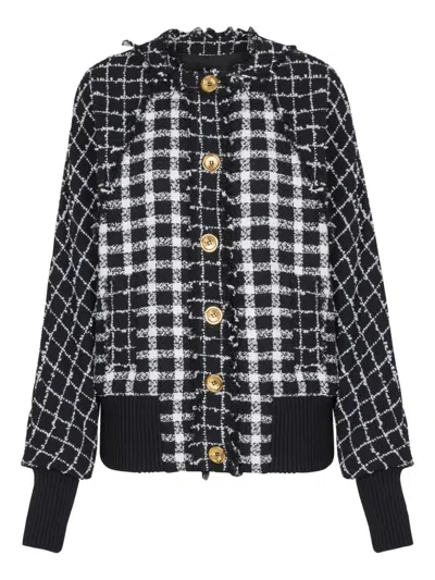 Balmain Buttoned Mix Tweed Bomber In Black