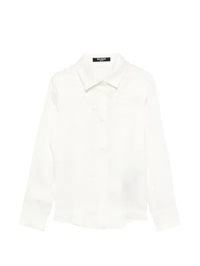 Balmain Kids' Buttoned Pattern Shirt In White