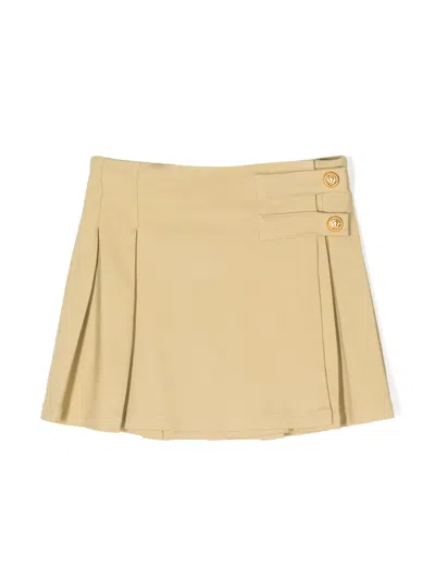 Balmain Kids' Buttoned Pleated Skirt In Brown