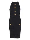 Balmain Buttoned-pocket Tweed Mini Dress In Black