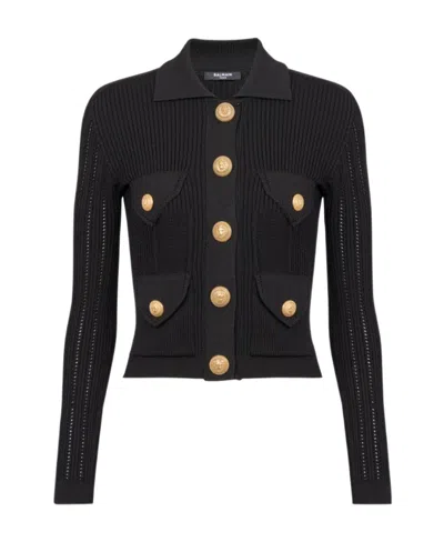 BALMAIN BALMAIN LONG-SLEEVED RIBBED KNITTED CARDIGAN