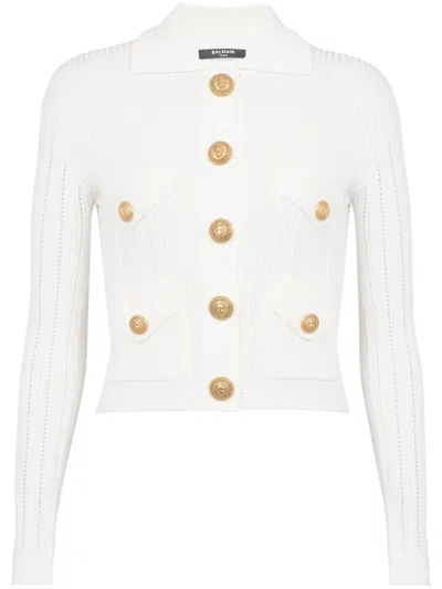 BALMAIN BUTTONED RIBBED CARDIGAN