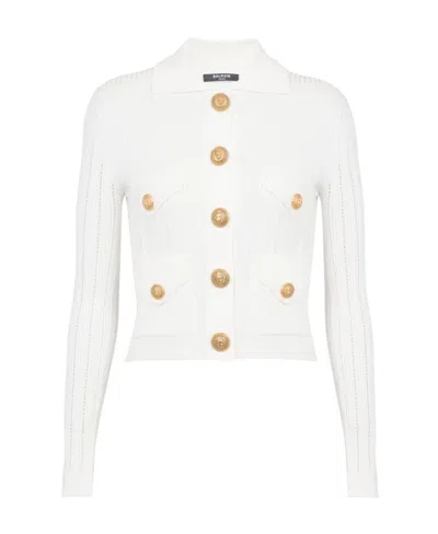 BALMAIN BALMAIN LONG-SLEEVED RIBBED KNITTED CARDIGAN