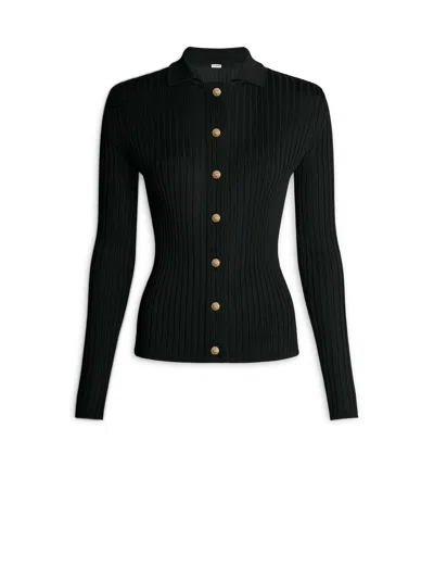 Balmain Buttoned Ribbed Knit Cardigan In Black