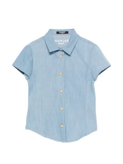 Balmain Kids' Buttoned Shirt In Blue