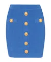 Balmain Knitted Mini Skirt With Decorative Buttons In Blue