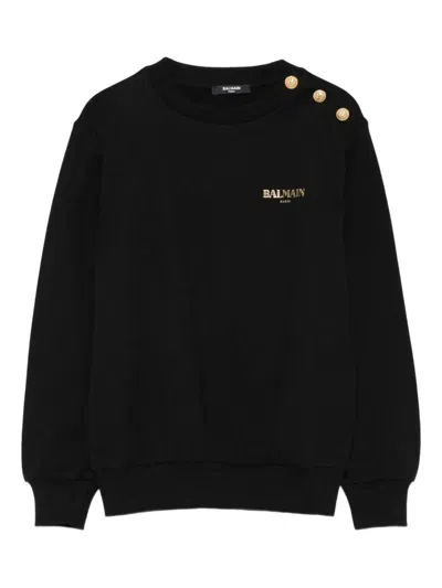BALMAIN BUTTONED-SHOULDER LOGO SWEATSHIRT