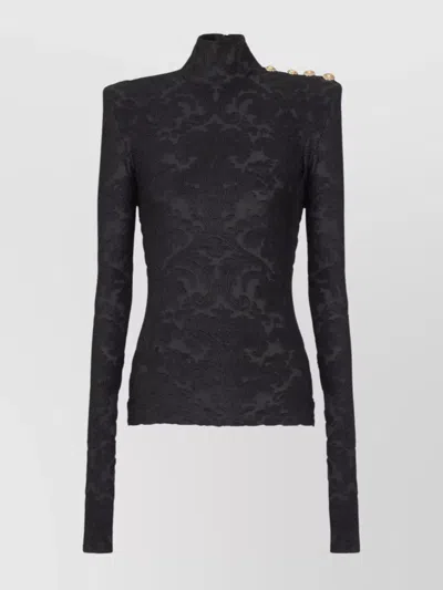BALMAIN BAROQUE BOUCLÉ LONG-SLEEVE HIGH-NECK TOP