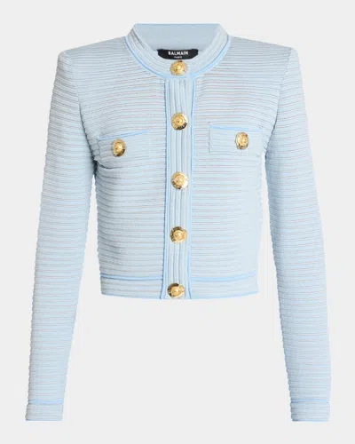 Balmain Buttoned Striped Knit Crop Cardigan