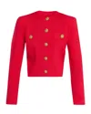 Balmain Buttoned Strong-shoulder Knit Crop Jacket In Red