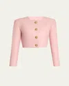 Balmain Women Long Sleeves Buttoned Lambskin Cropped Jacket In Pink