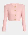 Balmain Women Long Sleeves Buttoned Lambskin Cropped Jacket In Pink