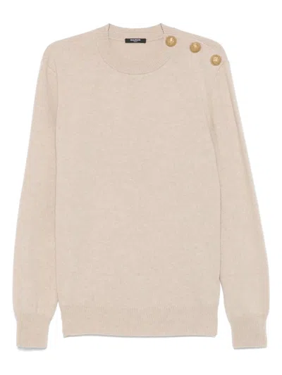 Balmain Buttoned Sweater In Neutral