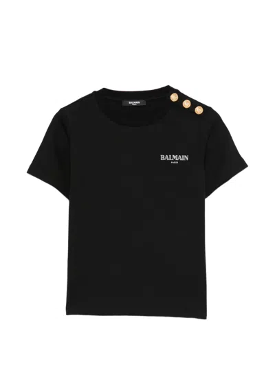 Balmain Kids' Buttoned T-shirt In Black