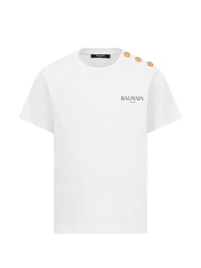 Balmain Kids' Buttoned T-shirt In White