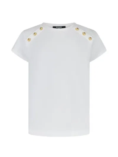 Balmain Kids Buttoned Crewneck T-shirt In White