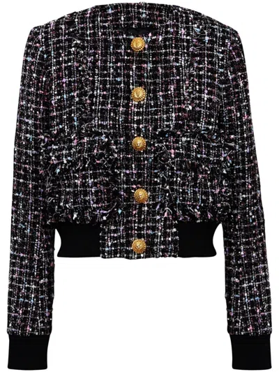 Balmain Buttoned Tweed Blouson In Black