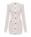 Balmain Buttoned Boucle Knit Strong-shoulder Mini Dress In White