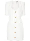 Balmain Embossed Button Short Dress In White