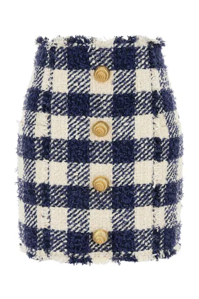 Balmain Embroidered Tweed Mini Skirt In Marineblanc