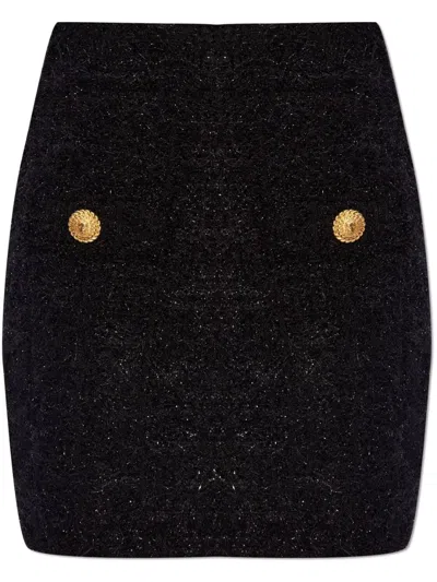 Balmain Buttoned Tweed Skirt In Black