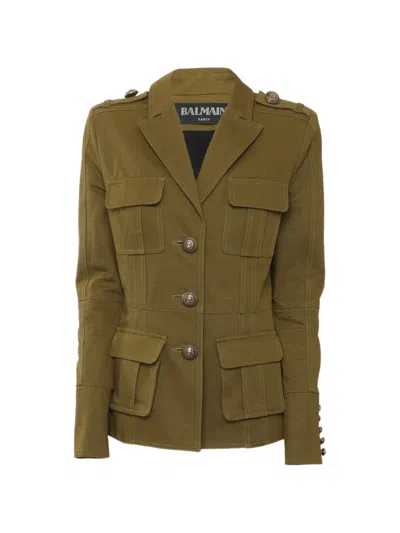 Pre-owned Balmain Buttoned Twill Jacket In Green