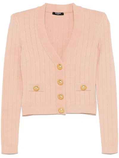 Balmain Women Buttoned V-necked Cardigan In Pink