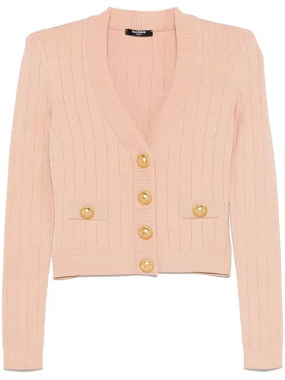 Balmain Buttoned V-necked Cardigan In Pink
