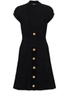 Balmain Buttoned Velvet V-neck Flared Mini Dress In Black