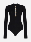 Balmain Button-embellished Knitted Bodysuit In Black
