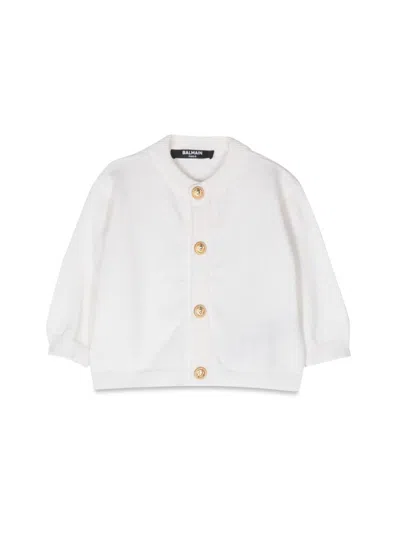 Balmain Buttoned V-neck Light Knit Cardigan In White