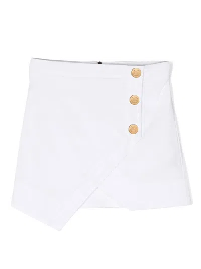 Balmain Kids' Buttoned Wrap-skirt In Bianco
