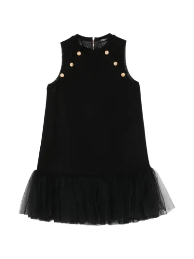 Balmain Kids' Button-embellished Dress In Black