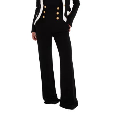 Balmain Button-embellished High-waisted Pants In Blue