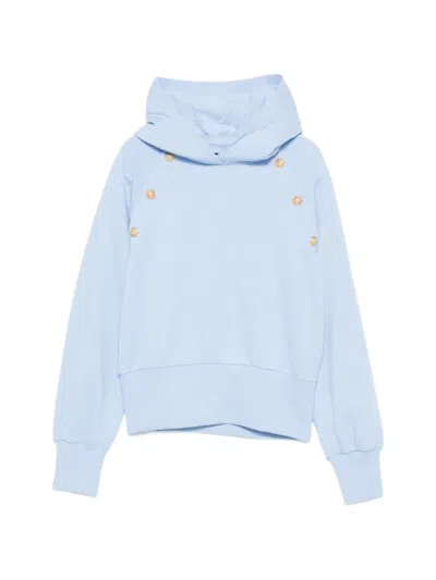 Balmain Kids' Button-embellished Hoodie In Blue