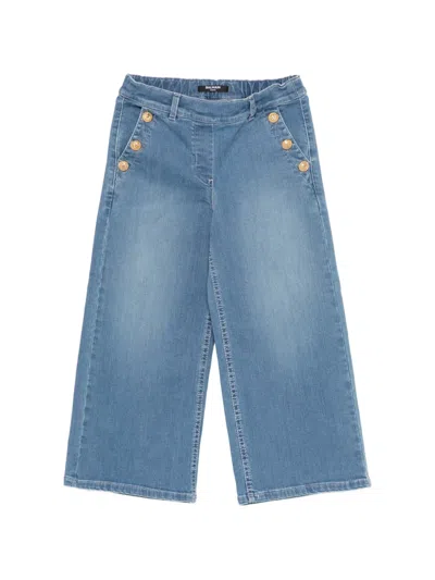Balmain Kids Embellished Straight Jeans In Blue