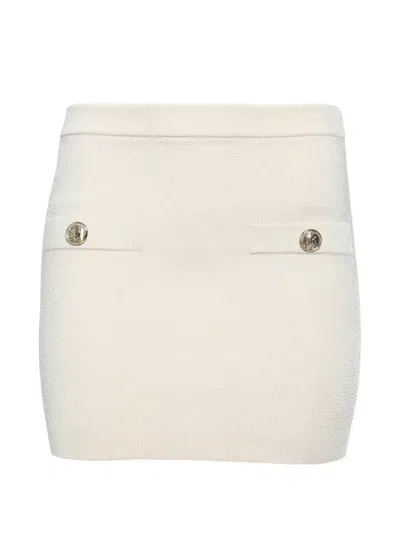 Balmain Button-embellished Knit Skirt In Neutral