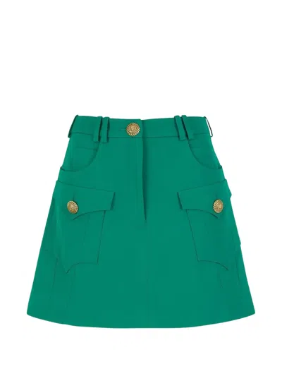 Balmain Button-embellished Mini Skirt In Green