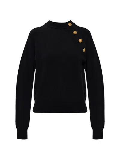 Balmain Button-embellished Raglan-sleeve Sweater In Black